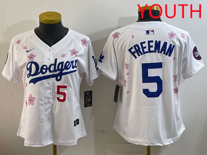Youth Los Angeles Dodgers #5 Freeman White Sakura Edition 2025 Nike MLB Jersey style 6->youth mlb jersey->Youth Jersey